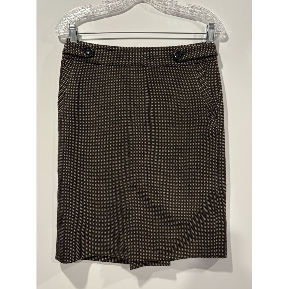 Ann Taylor Brown Italian Fabric Micro Check Pencil Skirt Career Womens Size 2